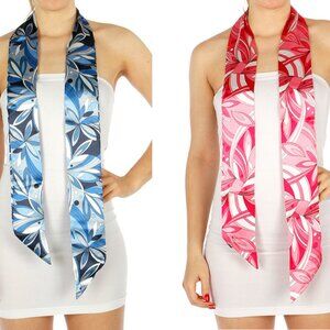 Satin Groovy Flower Floral Scarf Sash Belt 60s 70s Retro Style Set /2 Blue Pink